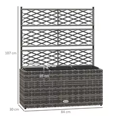 Outsunny 33L Garden PE Rattan Planter with Trellis, Free Standing Flower Raised Bed for Garden, Garden Planter for Climbing Plants, 84cm x 30cm x 107cm, Light Grey - 3
