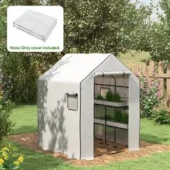 Outsunny Greenhouse Cover Replacement Walk-in PE Hot House Cover with Roll-up Door and Windows, 140 x 143 x 190cm, White - 2