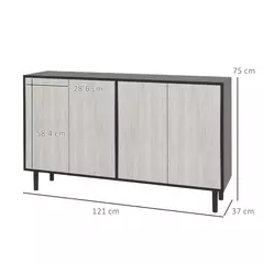 HOMCOM Kitchen Sideboard Storage Cabinet for Living Room with Adjustable Shelves 4 Doors and Pine Wood Legs Black - 3