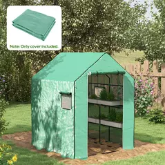 Outsunny Greenhouse Cover Replacement Walk-in PE Hot House Cover with Roll-up Door and Windows, 140 x 143 x 190cm, Green - 2