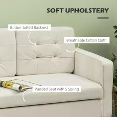 HOMCOM Modern Loveseat Sofa, Compact 2 Seater Sofa with Hidden Storage, 117cm Tufted Cotton Couch with Wood Legs, Cream White - 5