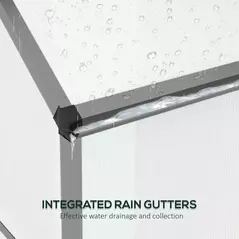 Outsunny 6 x 2.5ft Polycarbonate Greenhouse Walk-In Green House with Rain Gutter, Sliding Door, Window, Foundation, Dark Grey - 8
