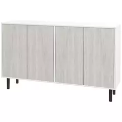 HOMCOM Kitchen Sideboard Storage Cabinet for Living Room with Adjustable Shelves 4 Doors and Pine Wood Legs White - 1