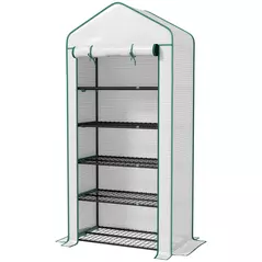 Outsunny 5 Tier Widened Mini Greenhouse with Reinforced PE Cover, Portable Indoor Outdoor Green House with Roll-up Door and Wire Shelves, 90 x 49 x 193cm, White - 1