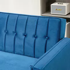HOMCOM Velvet-Feel Three-Seater Sofa Bed - Blue - 9