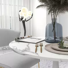 HOMCOM Small 2-Person Dining Table, Elegant Design Table with Steel Base and Non-slip Foot Pad, White and Grey - 6