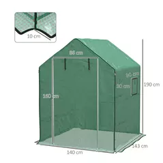 Outsunny Greenhouse Cover Replacement Walk-in PE Hot House Cover with Roll-up Door and Windows, 140 x 143 x 190cm, Green - 3