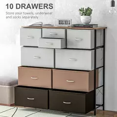HOMCOM Bedroom Chest of Drawers, 10 Drawer Dresser with Foldable Fabric Drawers and Steel Frame, Multicolour - 4