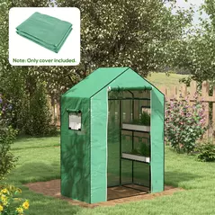 Outsunny Greenhouse Cover Replacement Walk-in PE Hot House Cover with Roll-up Door and Windows, 140 x 73 x 190cm, Green - 2