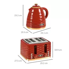 HOMCOM 3000W 1.7L Rapid Boil Kettle & 4 Slice Toaster, Kettle and Toaster Set with 7 Browning Controls and Crumb Tray, Red - 3