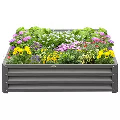 Outsunny 432L Square Raised Garden Bed Box Steel Frame for Vegetables, Flowers and Herbs, 120 x 120 x 30cm, Light Grey - 1