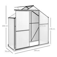 Outsunny 6 x 2.5ft Polycarbonate Greenhouse Walk-In Green House with Rain Gutter, Sliding Door, Window, Foundation, Dark Grey - 3