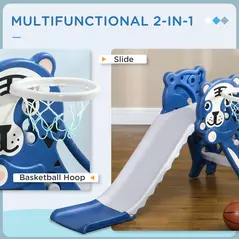 AIYAPLAY 3 in 1 Baby Slide for Indoor Use with Climber, Basketball Hoop, Basketball, for Ages 18-36 Months - Blue - 4
