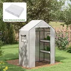 Outsunny Greenhouse Cover Replacement Walk-in PE Hot House Cover with Roll-up Door and Windows, 140 x 73 x 190cm, White - 2