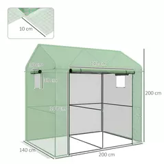 Outsunny Greenhouse, Walk-in Garden Grow House with Roll-up Door and Mesh Windows, 200 x 140 x 200cm, Green - 3