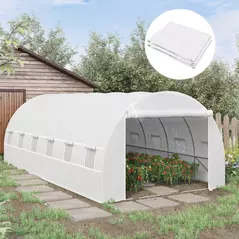 Outsunny Greenhouse Replacement Cover ONLY Winter Garden Plant PE Cover with Roll-up Windows Door, 6 x 3 x 2m White - 2