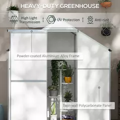 Outsunny 6 x 2.5ft Polycarbonate Greenhouse Walk-In Green House with Rain Gutter, Sliding Door, Window, Foundation, Silver - 4