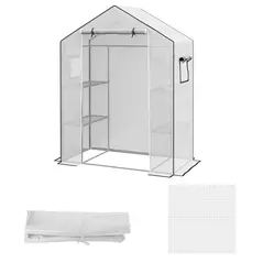 Outsunny Greenhouse Cover Replacement Walk-in PE Hot House Cover with Roll-up Door and Windows, 140 x 73 x 190cm, White - 1
