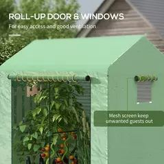 Outsunny Greenhouse, Walk-in Garden Grow House with Roll-up Door and Mesh Windows, 200 x 140 x 200cm, Green - 6
