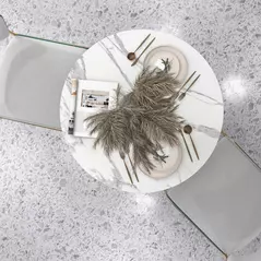 HOMCOM Small 2-Person Dining Table, Elegant Design Table with Steel Base and Non-slip Foot Pad, White and Grey - 7