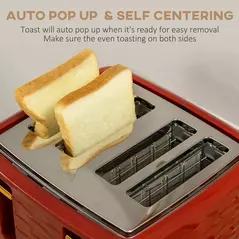 HOMCOM 3000W 1.7L Rapid Boil Kettle & 4 Slice Toaster, Kettle and Toaster Set with 7 Browning Controls and Crumb Tray, Red - 6