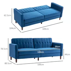 HOMCOM Velvet-Feel Three-Seater Sofa Bed - Blue - 3