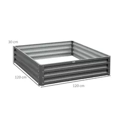 Outsunny 432L Square Raised Garden Bed Box Steel Frame for Vegetables, Flowers and Herbs, 120 x 120 x 30cm, Light Grey - 3