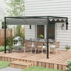 Outsunny 3 x 4m Lean To Steel Pergola, with Moving Fabric Canopy - Dark Grey - 2