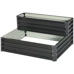 Outsunny 2 Tier Raised Garden Bed, Galvanised Planter Box with Open Bottom for Vegetables Flowers Herbs, 120x101x58cm, Dark Grey - 1