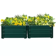 Outsunny Set of Two 60 x 60cm Steel Planter Boxes - Green - 1