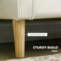 HOMCOM Modern Loveseat Sofa, Compact 2 Seater Sofa with Hidden Storage, 117cm Tufted Cotton Couch with Wood Legs, Cream White - 6