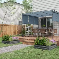 Outsunny Set of 2 291L Raised Garden Bed, Elevated Galvanised Planter Box for Flowers, Herbs, 100x100x30cm, Dark Grey - 2