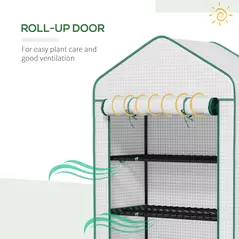Outsunny 5 Tier Widened Mini Greenhouse with Reinforced PE Cover, Portable Indoor Outdoor Green House with Roll-up Door and Wire Shelves, 90 x 49 x 193cm, White - 7