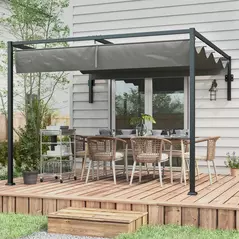 Outsunny 2 x 3(m) Lean To Steel Pergola, with Moving Fabric Canopy - Dark Grey - 8