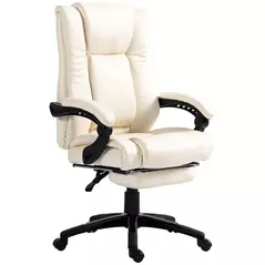Vinsetto PU Leather Office Chair, Swivel Computer Chair with Footrest, Wheels, Adjustable Height, Cream White - 1