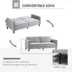 HOMCOM Modern Convertible Sofa Futon Velvet-Touch Tufted Couch Compact Loveseat with Adjustable Split Back, Light Grey - 4