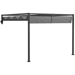 Outsunny 3 x 4m Lean To Steel Pergola, with Moving Fabric Canopy - Dark Grey - 1