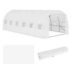 Outsunny Greenhouse Replacement Cover ONLY Winter Garden Plant PE Cover with Roll-up Windows Door, 6 x 3 x 2m White - 1