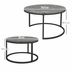 HOMCOM Industrial Nesting Coffee Table Set of 2, Round Coffee Tables, Living Room Table with Faux Marbled Top and Steel Frame - 3