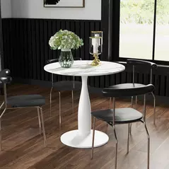 HOMCOM Small 2-Person Dining Table, Elegant Design Table with Steel Base and Non-slip Foot Pad, White and Grey - 2