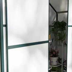 Outsunny 6 x 2.5ft Polycarbonate Greenhouse Walk-In Green House with Rain Gutter, Sliding Door, Window, Foundation, Green - 9