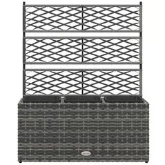 Outsunny 33L Garden PE Rattan Planter with Trellis, Free Standing Flower Raised Bed for Garden, Garden Planter for Climbing Plants, 84cm x 30cm x 107cm, Light Grey - 1