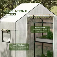 Outsunny Greenhouse Cover Replacement Walk-in PE Hot House Cover with Roll-up Door and Windows, 140 x 73 x 190cm, White - 6