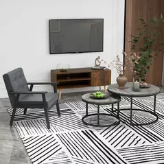 HOMCOM Industrial Nesting Coffee Table Set of 2, Round Coffee Tables, Living Room Table with Faux Marbled Top and Steel Frame - 9