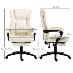 Vinsetto PU Leather Office Chair, Swivel Computer Chair with Footrest, Wheels, Adjustable Height, Cream White - 3