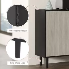 HOMCOM Kitchen Sideboard Storage Cabinet for Living Room with Adjustable Shelves 4 Doors and Pine Wood Legs Black - 7