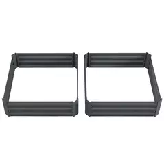 Outsunny Set of 2 291L Raised Garden Bed, Elevated Galvanised Planter Box for Flowers, Herbs, 100x100x30cm, Dark Grey - 1