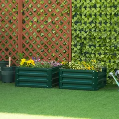 Outsunny Set of Two 60 x 60cm Steel Planter Boxes - Green - 2