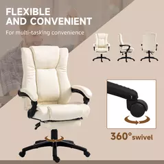 Vinsetto PU Leather Office Chair, Swivel Computer Chair with Footrest, Wheels, Adjustable Height, Cream White - 6