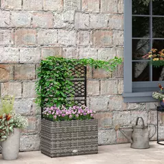 Outsunny 22 L Rattan Planter with Trellis, Freestanding Raised Beds for Garden with Two Plant Boxes, Outdoor Planter for Climbing Plants, Flowers, 57 x 30 x 107 cm, Mixed Grey - 2